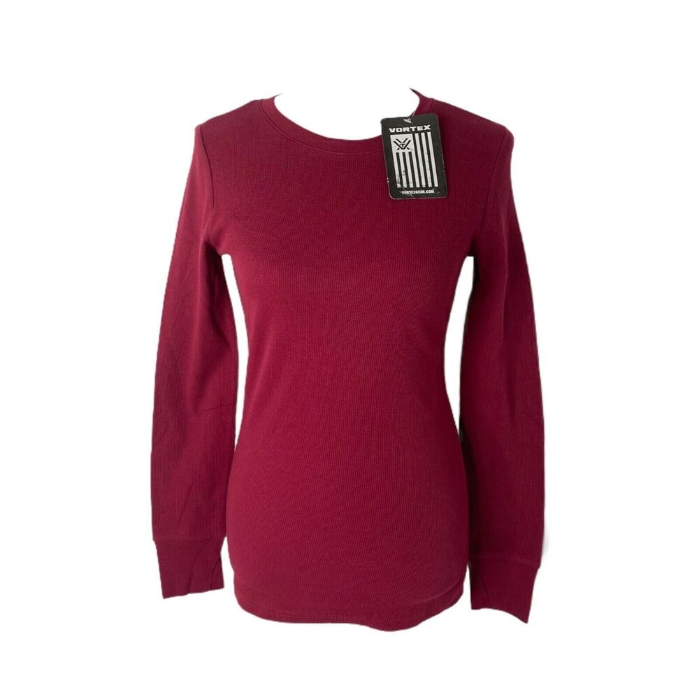 Vortex Women’s Shirt Crimson Red Long Sleeve Thermal Round Neck Size Small